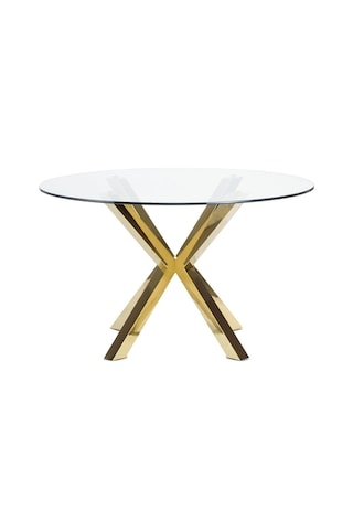 Erika Gold Metal & Cam Yuvarlak Yemek Masası