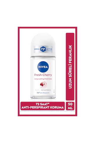 Kadın Roll-on Deodorant Fresh Cherry 50ml, 72 Saat Anti-perspirant Koruma, Uzun Süreli Ferahlık