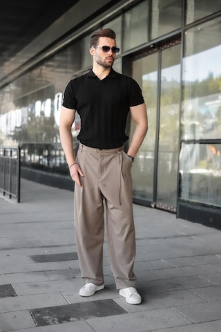 Madmext Siyah Slim Fit Polo Yaka Triko Erkek Tişört E7491