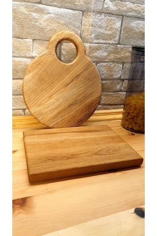 Meşe Ağacı Doğal Ahşap  Kesme Sunum Tahtası 2' Li Set