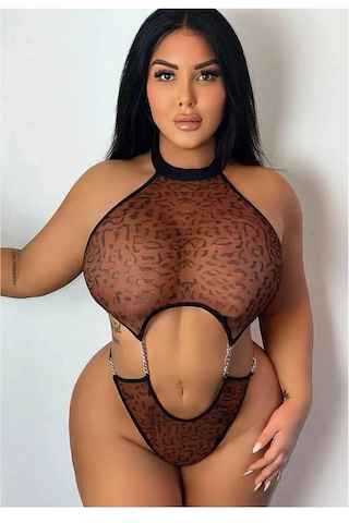 Dmrtart Leopar Desenli Büyük Beden Babydoll Siyah-leopar