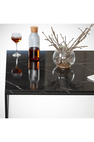 Poly Siyah Mermer Orta Sehpa Metal & Orta Masa Royal /Metal Ayak