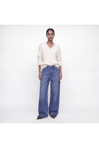 Jack & Jones Kadin Wide Fit V Yaka Triko Kazak - Elsa - 12301418 Cloud Dancer