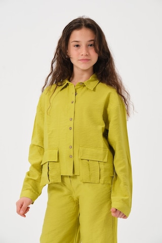 Genç Kız Çocuk Cepli Uzun Kollu Gömlek Fıstık Yeşil
