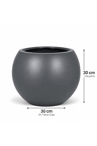 Antrasit Yuvarlak Dekoratif Saksı Seti İçlikli Büyük Boy 27 Litre Dış Saksı 9,5 Litre İç Saksı -