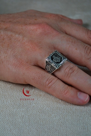 Erkek Tuğra Motifli Metal Yüzük Uzun Ömürlü, Şık Tasarım 40 Lı Kutu Gümüş