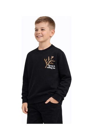 Baglan Erkek Çocuk Önü Baskılı Sweatshirt Bgl-st05238 Siyah
