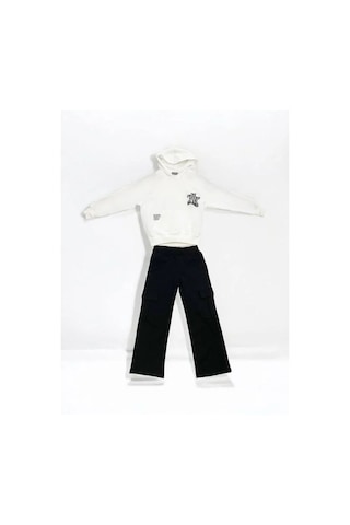 Kız Çocuk Kapüşonlu The Universe Yazılı Eşofman Takım-14462 Ekru