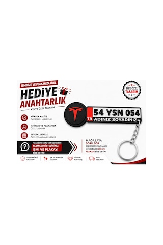 Tesla Logolu Ve Plakalı Anahtarlık , Kişiye Özel - Hediyelik Tesla Araç Plaka Anahtarlık - Plakalık