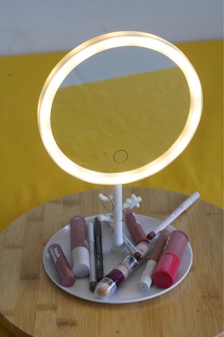 Led Işıklı Yuvarlak Makyaj Aynası Şarj Edilebilir 3 Farklı Renk Beyaz