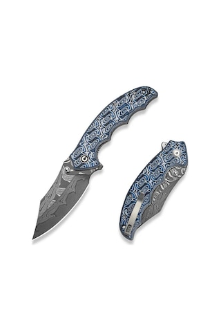 Civivi Pentad Black / White Vortex Micarta Handle Damascus Blade Kamp Çakısı Siyah