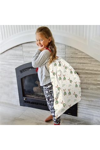 Büyük Noel Baba Hediye Çantası, Pamuklu Kordonlu, Yeniden Kullanılabilir Noel Geyik Svetşötü