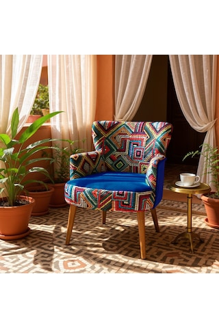 Roma Berjer - Modern Tekli Koltuk - Dijital Baskı Kumaş - Mavi