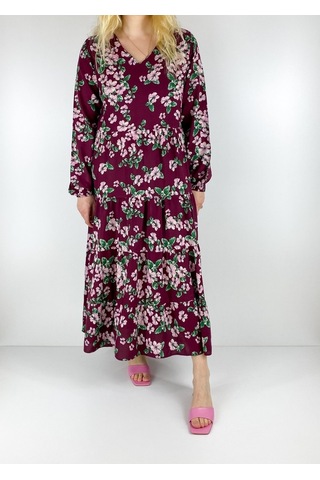 Modaonna Çiçek Desenli Bordo Maxi Elbise Bordo