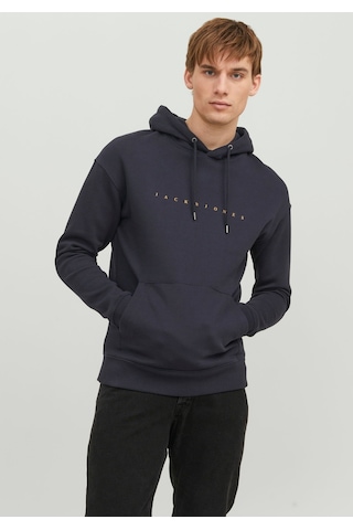 Jack & Jones Kabartma Baskılı Kapüşonlu Sweatshirt - Star 12233972 Dark Navy Lacivert