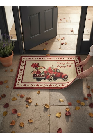 Hijyenik Kıvırcık Paspas 40x60 Cm - Islaklık Emici Kapı Önü Paspası Kırmızı