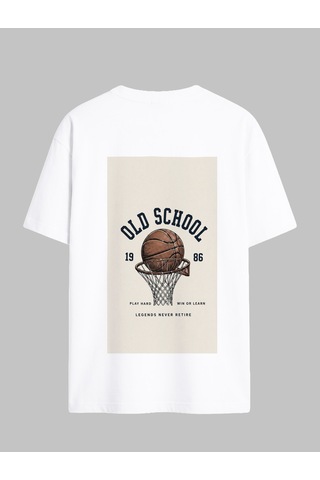 Black Nova Oversize Baskılı Unisex Tişört Basketball 86 Beyaz