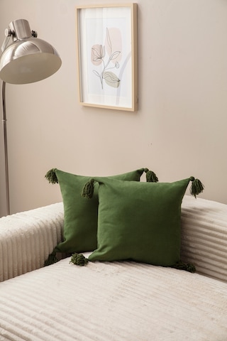 Swita Home İkili Dekoratif Püsküllü Kırlent Kılıfı 43x43 Yeşil