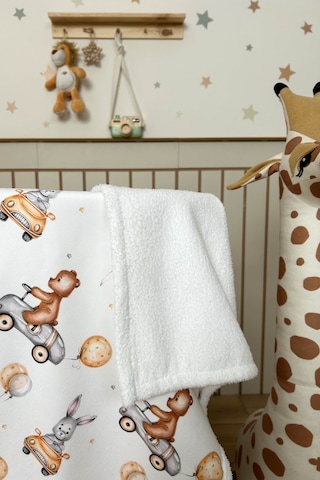 Fluffy Bebek Battaniyesi 80x100 Cm Ayıcık Desen Beyaz