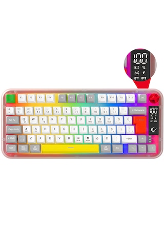 Reflect 75 Sessiz Ekranlı Şarjlı Kablosuz Bluetooth+2.4ghz Rgb Oyuncu Klavyesi Q Membrane Klavye