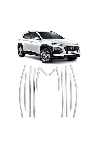 Hyundai Kona 10 Parça Paslanmaz Krom Cam Çerçeve Çıtası Seti 486