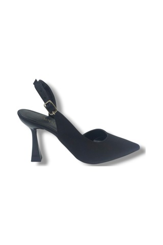 Mengi 693-26 Parlak Saten Arkası Açık Kadın Stiletto 8,5cm Siyah