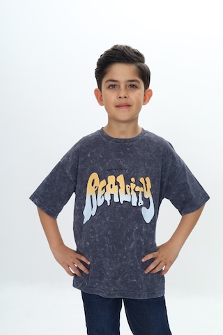 Toontoy Erkek Çocuk Reality Baskılı Tişört Füme