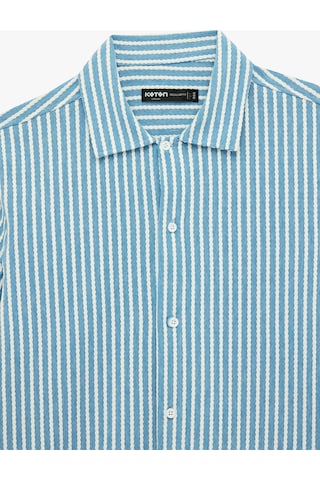 Koton Regular Fit Kısa Kollu Klasik Yaka Çizgili Gömlek Mavi Çizgili 6sam60001hk