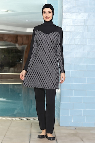 Likralı Tam Kapalı Tesettür Mayo 1272 Siyah Siyah