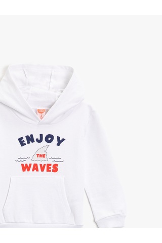 Koton Yazılı Baskılı Kanguru Cepli Kapüşonlu Pamuklu Sweatshirt Kırık Beyaz 1ymb18150zk Ekru