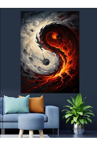Ahşap Tablo Ateş Ve Buz Yin Yang Siyah-beyaz Tablolar