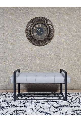 Zafir Siyah Boyalı Metal 80 Cm Puf Bench - Antre Puf - Hol Bench - Puf - Oturak - Bench Gri