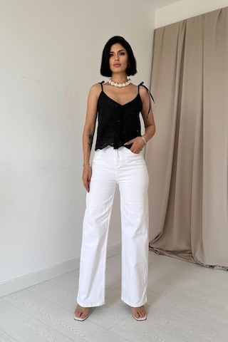 Siyah Bağcıklı Brode Bluz Siyah