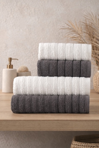 Violeta Model 4'lü Banyo Havlu Seti Krem-antrasit