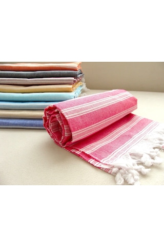 Pembe %80 Pamuk 175x96cm Peştemal Püsküllü Banyo Havlusu M1 Pembe