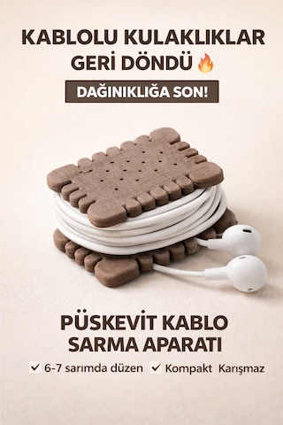 Püskevit Şeklinde Kablolu Kulaklık Sarma Aparatı Püskevit