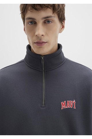 Mavi - Mavi Logo Baskılı Yarı Fermuarlı Antrasit Sweatshirt 0s10208-80106 Antrasit