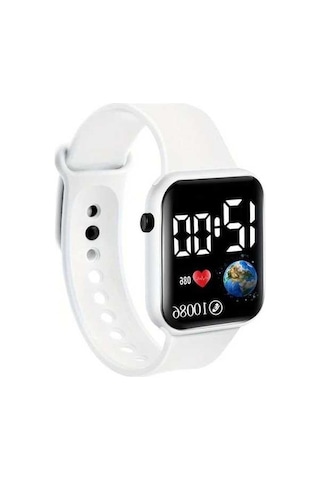 Trendooze Cloud011 Beyaz Dijital Saat, Dünya Kalp Kordon, Fitness Saat Beyaz