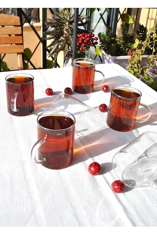 6lı Borosılıkat Cam Kupa Çay Bardak 200 Ml Kulplu Çay Bardağı Sade Şeffaf