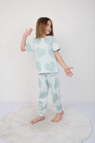 %100 Pamuk Yazlık Kısa Kollu Terletmeyen Yumuşak Kumaşlı Kız Çocuk Pijama Takımı Su Yesılı