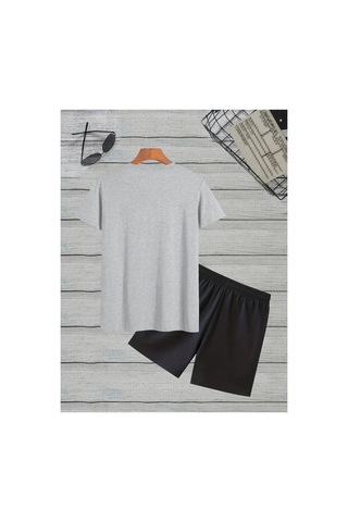 Erkek Gri''renkli Built Different Baskılı'' Basic Oversize T-shirt- Şort Takım Strup0000000000014