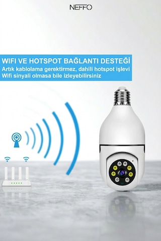 Gece Görüşlü 360 Derece Led Işık 1080p Wifi Kamera Kablosuz Panoramik Balıkgözü Ampul Kamera