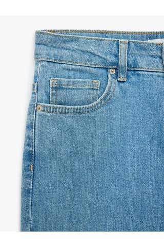Koton Pamuklu Dar Kesim Cepli İspanyol Paça Denim Pantolon - Flare Jeans Açık İndigo 7sal40023md