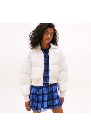 Tommy Hilfiger Crop Ribbed Detail Puffer Kadın Beyaz Mont Dw0dw21659 Beyaz