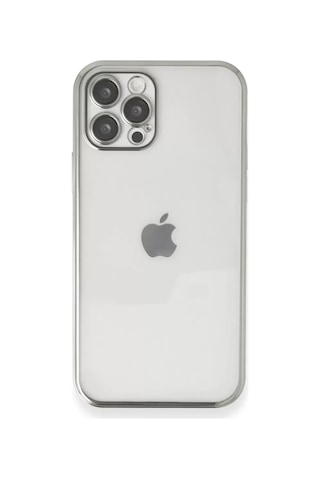 Apple iPhone Uyumlu 12 Pro Kılıf Lensli Silikon - Gümüş Çok Renkli