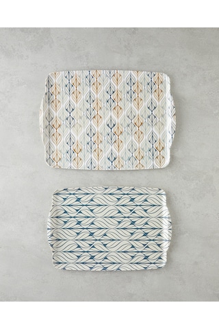 Cosy Stripe Melamin 2'li Tepsi 42x31 Cm + 25x38 Cm Mavi Mavi