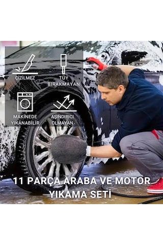 Polham 11 Parça Araba, Motorsiklet İç Ve Dış Detaylı Temizleme Seti, Yıkama Ve Kurulama Seti, Bakım Seti