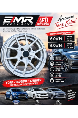 4x108 14 İnç Bbs Fi Jant Modeli Et:25 Cb:65.1 Silver Peugeot Citroën Ford Uyumlu Jant Bir Takım 4 Adet
