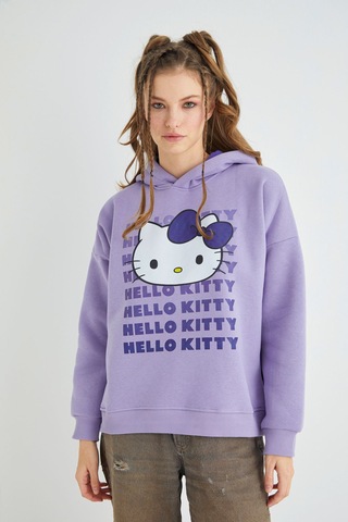 Hello Kitty Lisanslı Baskılı Kapüşonlu Oversize Sweatshirt Çok Renkli