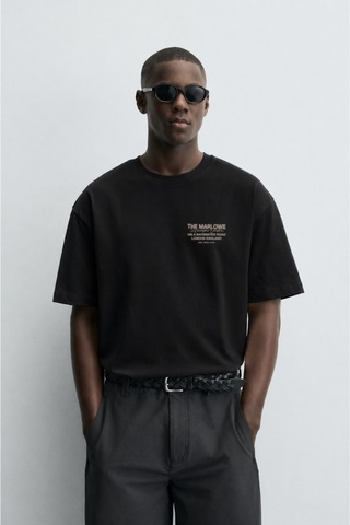 Modivibe Erkek Baskılı Oversize T-shirt Kalın Dokulu %100 Pamuk Geniş Kesim Siyah